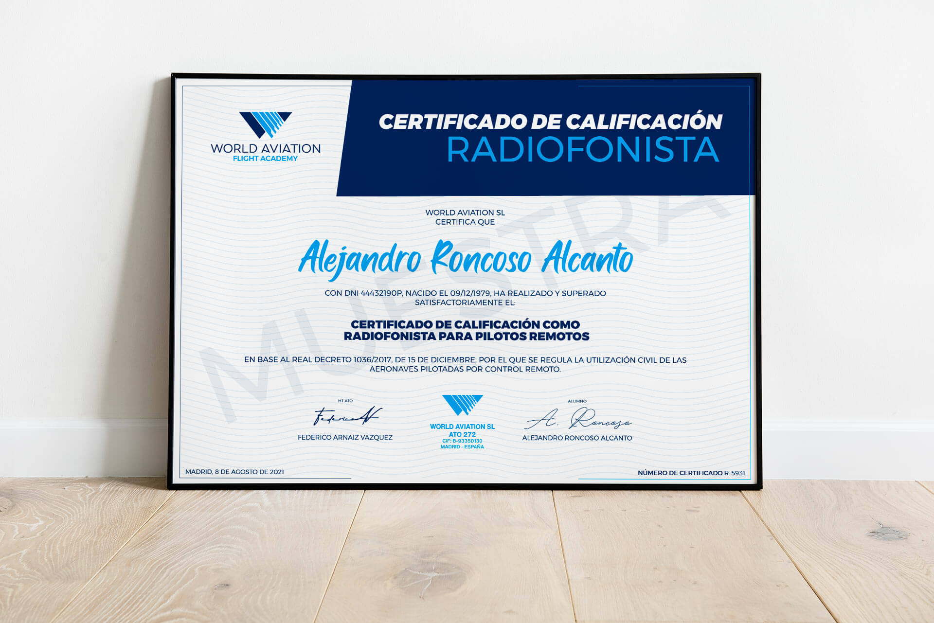 Certificado oficial de radiofonista profesional para drones AESA
